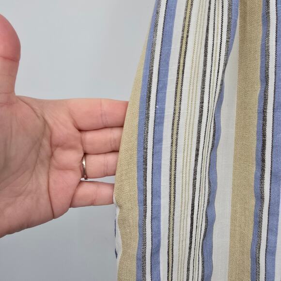 Polagram Women's Button Bodice Short Sleeve Striped Dress Cream Blue Size Medium - Picture 9 of 11